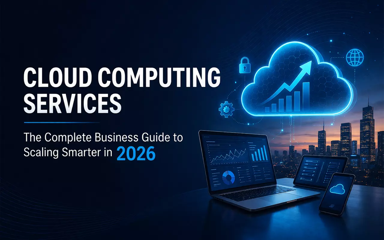 Cloud computing services guide 2026 with scalable business growth and analytics visuals