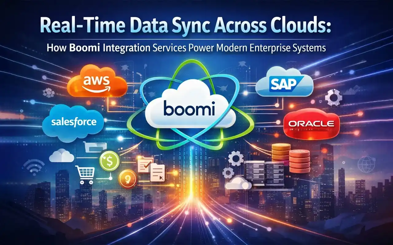 Real-time data sync across AWS, SAP, Oracle, and Salesforce with Boomi integration platform.