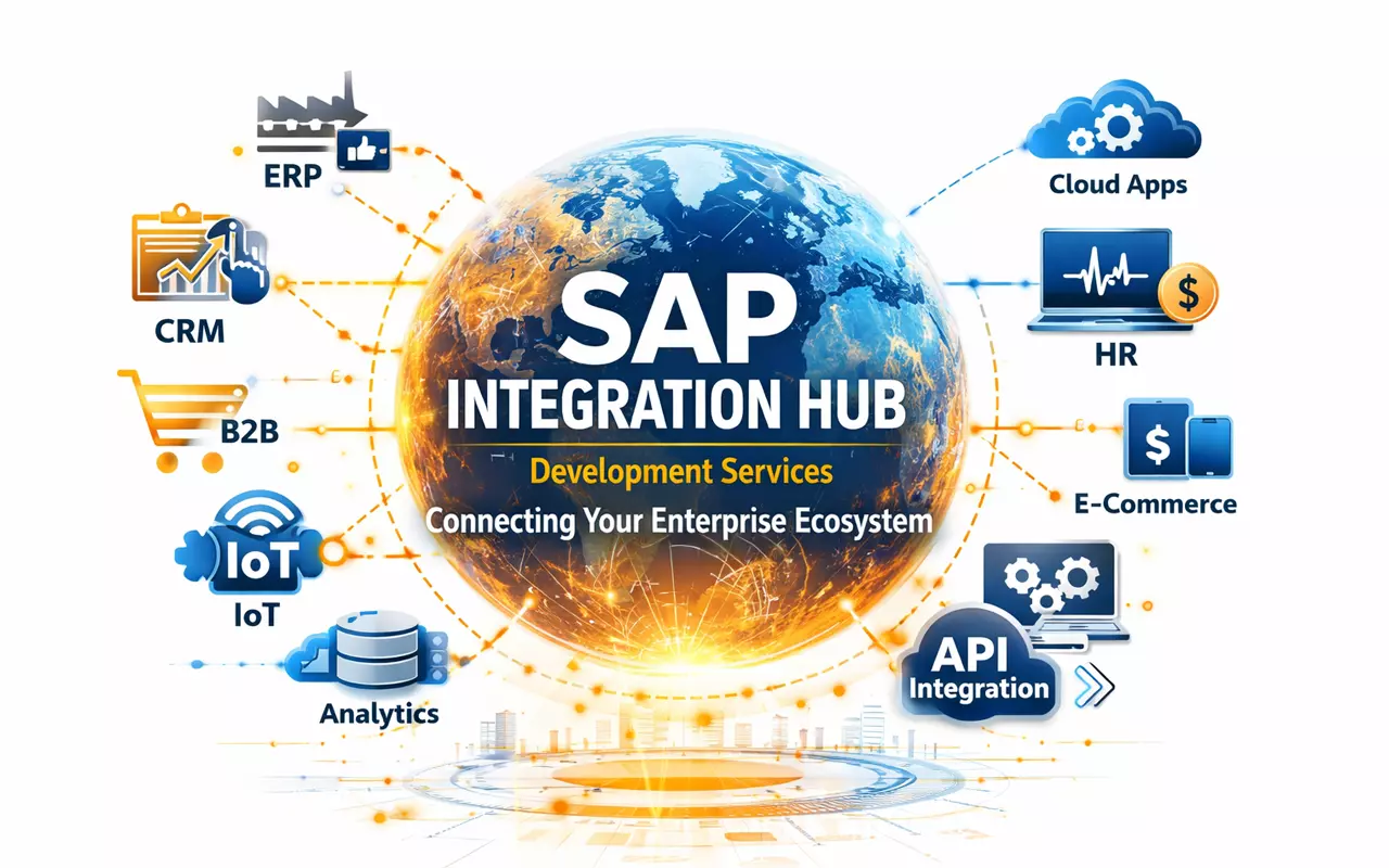 SAP Integration Hub connecting ERP, CRM, IoT, and enterprise applications