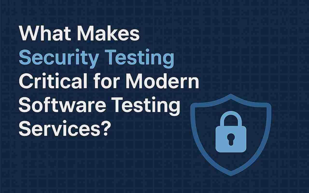 Dark blue image, title on security testing, shield with padlock icon.
